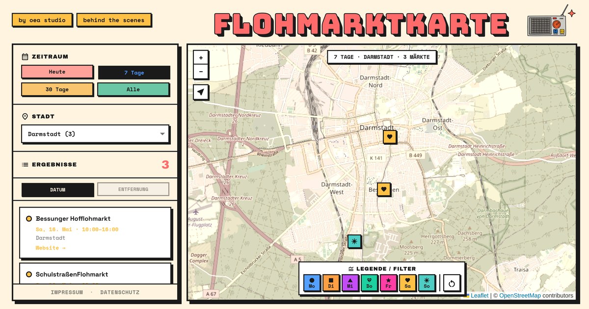 Screenshot der Flohmarktkarte-App